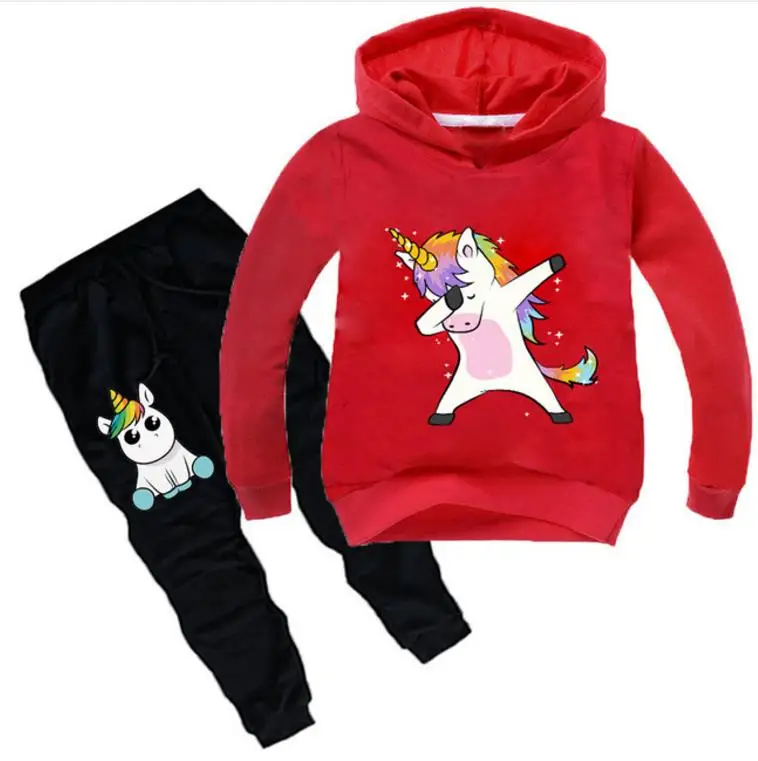 New Children's Set Children's Hoodies+ Pants 2 Pcs Tracksuit Boys And Girls Spring Autumn Unicorn Take Off Gesture Clothing Set - Цвет: style 7