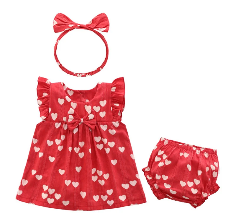 IYEAL/летнее платье для маленьких девочек Хлопковое платье для маленьких девочек с принтом+ шорты+ повязка на голову, детская одежда для малышки