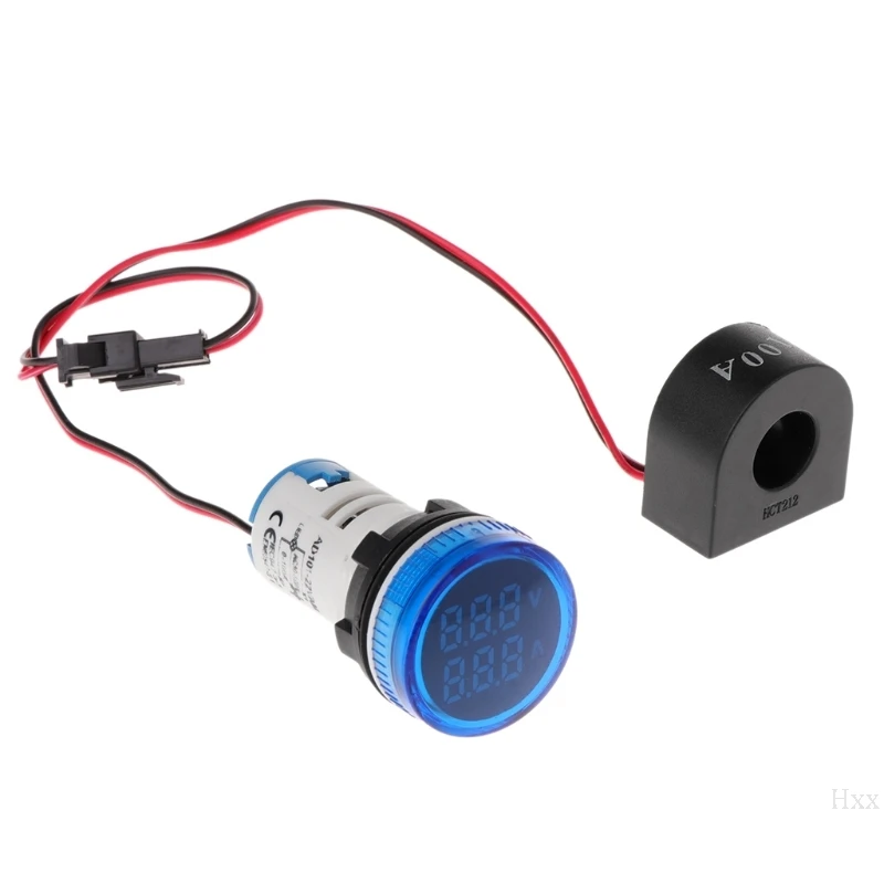 22 мм AC50-500V 0-100A цифровой светодиодный вольтметр измеритель напряжения лампочка-индикатор Амперметр тестер тока 2 в 1 с CT - Цвет: BL