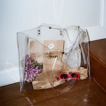 

New Women Handbags Shopping Beach Bag Portable Clear Big PVC Bags High-permeability Transparent Bag Three-dimensional Shopping
