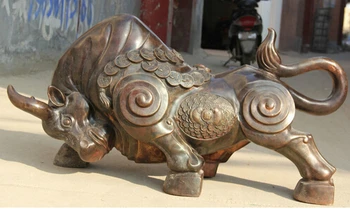 

WBY+++ free shipping 44" Chinese Bronze Wealth Money animal Zodiac Year Bull Oxen sculpture Statue