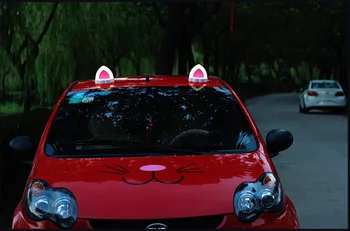 

1 Pair Car Styling Roof Decoration Lovely Cat Ear Luminous External Decorative Modification ABS Strong Magnetic Built-in Battery