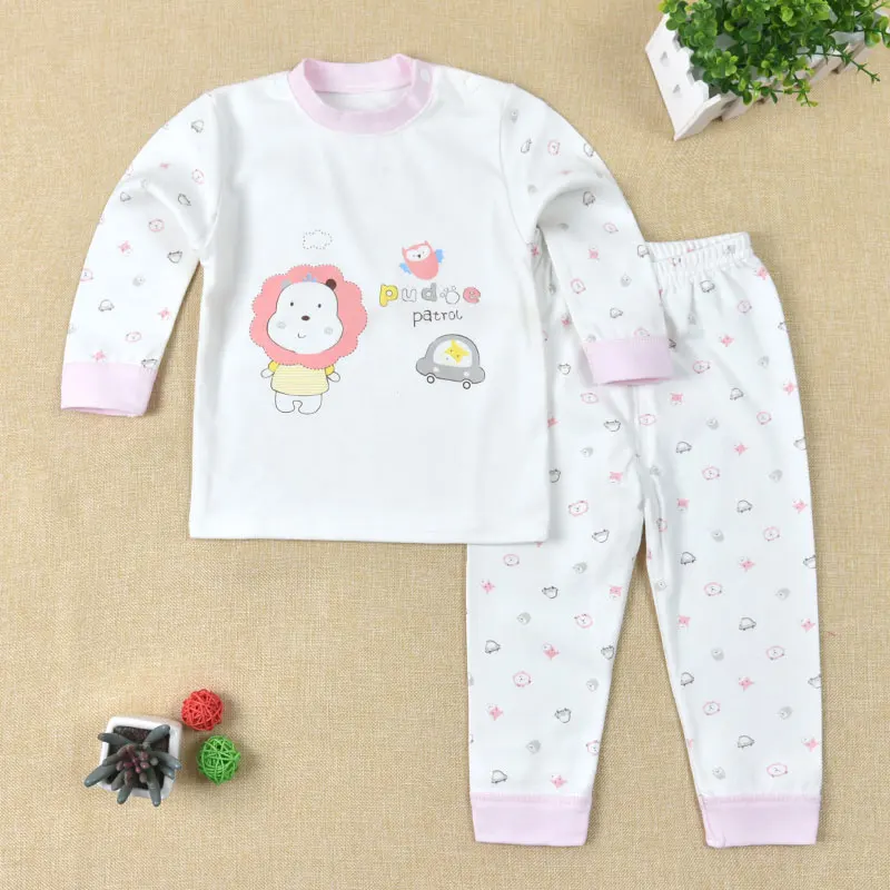 Пижамы для новорожденных, одежда для сна, костюм для сна, комплект из топа и штанов, хлопок, для младенцев 9, 12, 18, 24 месяцев, плотно прилегающий - Цвет: Pink Lion