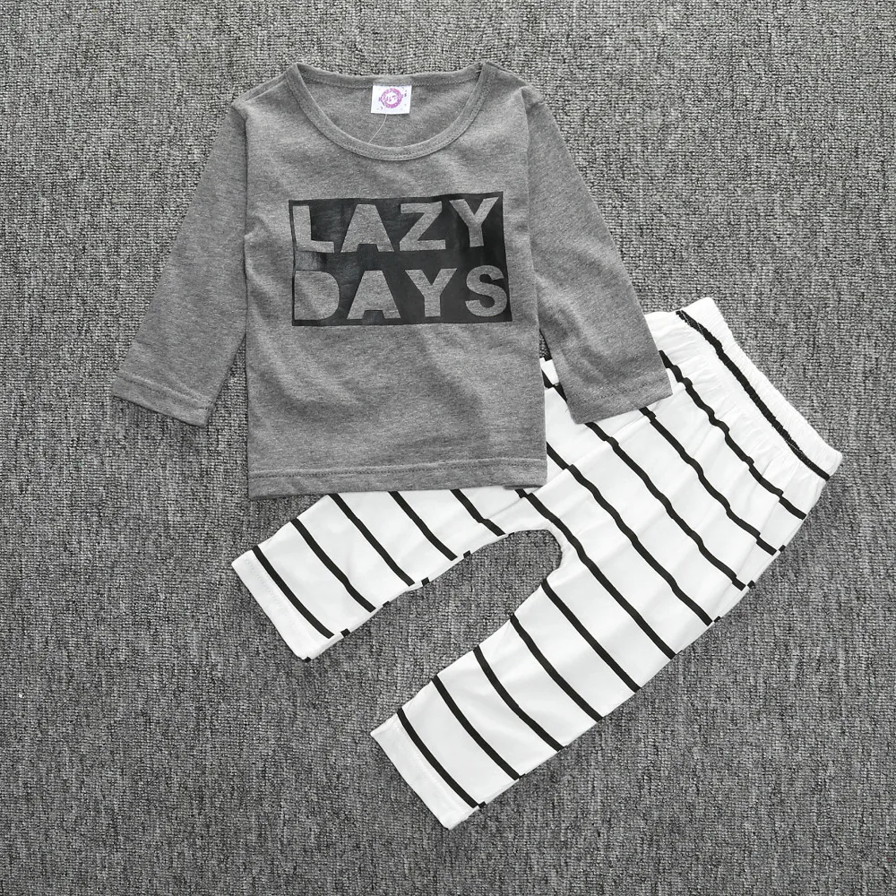 Осенняя модная одежда для новорожденных мальчиков хлопковая футболка с длинными рукавами и надписью топы и штаны комплект одежды из 2 предметов комплект одежды для младенцев