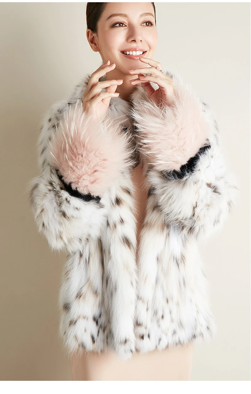 LVCHI зима 2019 Милан чистый белый Bobcats меховые пальто женские розовые рукава дикий Bobcats тонкий короткий Мандарин Воротник Bobcats пальто