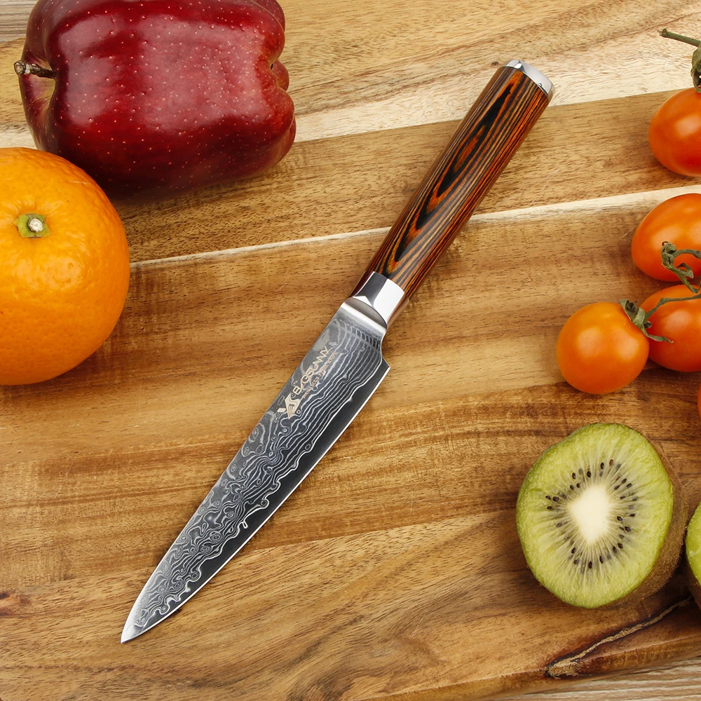 BIGSUNNY Utility Knife peeling 5&quot Inch Cutlery Damascus Steel Kitchen Pakka Wood Handle | Дом и сад