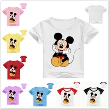 Новая летняя детская футболка с принтом Микки Одежда для маленьких мальчиков футболка с короткими рукавами для девочек детская футболка, детская одежда с круглой горловиной