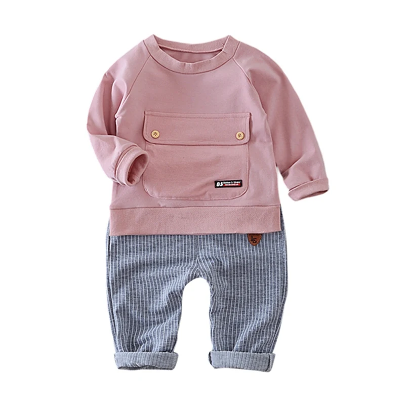 Baby Boy Clothes Kids Long Sleeve Solid Soft Cotton Shirts+Striped