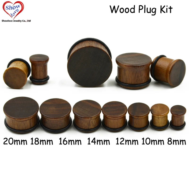 Showlove 14pc Wood Ear Plugs Flesh Tunnel Single Flare Expander
