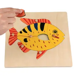 Монтессори Сенсорная рыбы доска головоломка с ручки деревянные игрушки Монтессори игрушки для ребенка развивающие Монтессори Материал