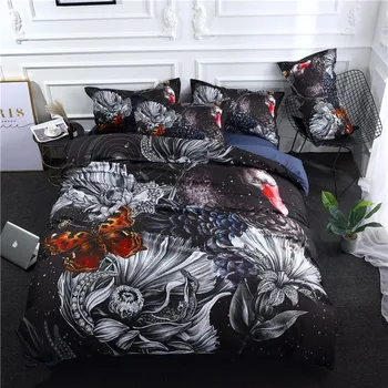 

Flowery Swan Printed Bedding Set Gothic Duvet Cover Set Bedclothes Mystery Art Bed Set for Adults 3/4 Pieces