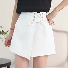 Юбка с высокой талией, шорты для женщин на весну и лето, юбка со шнуровкой, шорты для девушек размера плюс, асимметричные мини шорты для женщин