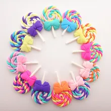 Cabochons de sucettes arc-en-ciel, en argile douce Kawaii, en résine, fait à la main, bricolage, nœud décoratif pour cheveux, 28x42MM, 10 pièces/lot, 19011104