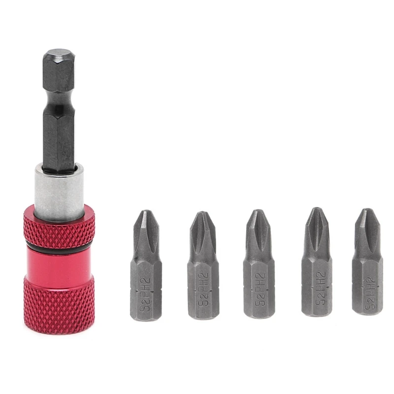 Drywall In Holder Drill Driver Shank Bit Adjustable Red Magnetic Screw Kit Hex