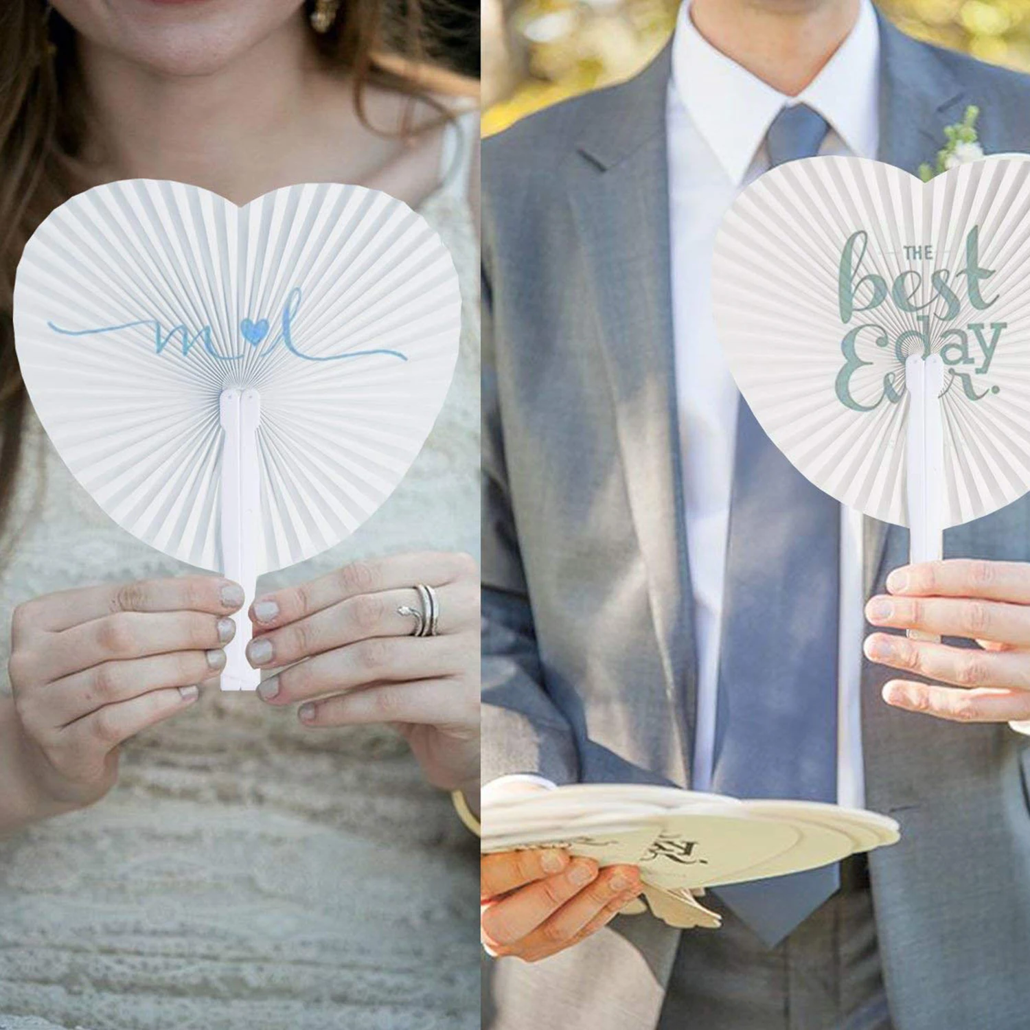 

Set of 24 Handheld Fan Paper Folding Heart Shaped round fans for paper fans Wedding party surprise assortment