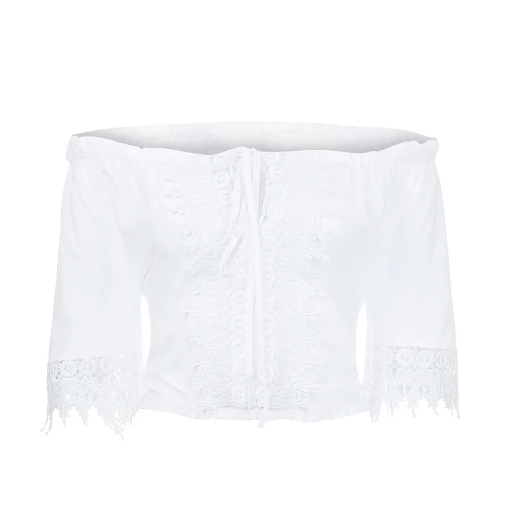 Харадзюку, Женские топы и блузки, летняя белая кружевная блузка, Готическая Женская одежда,, топ с открытыми плечами, половина рукава, блузка, блузы