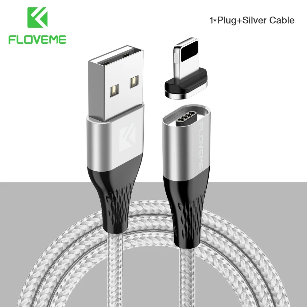 Магнитный usb-кабель FLOVEME для быстрой зарядки, Магнитный зарядный кабель для передачи данных, провод-адаптер для iphone Xs Max X Xr 5 6 S 7 8 Plus - Цвет: Silver Cable 1M