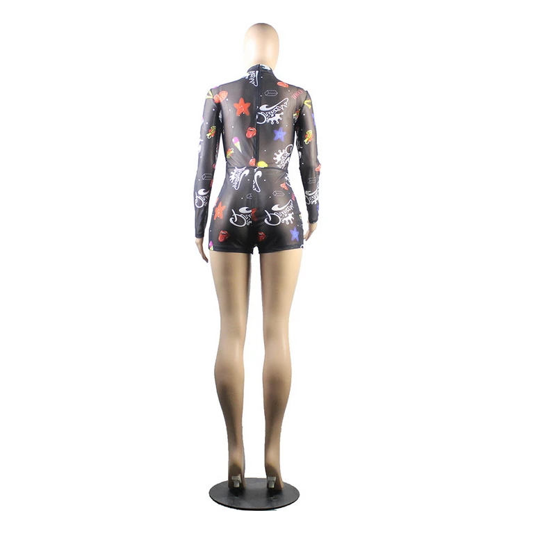 Cartoon Printed Bodycon Bodysuit Long Sleeve Mesh Bandage Jumpsuits For Women 2019 See Through Sexy Midi Playsuits Club Wear Cartoon Printed Bodycon Bodysuit Long Sleeve Mesh Bandage Jumpsuits For Women 2019 See Through Sexy Midi Playsuits Club Wear
