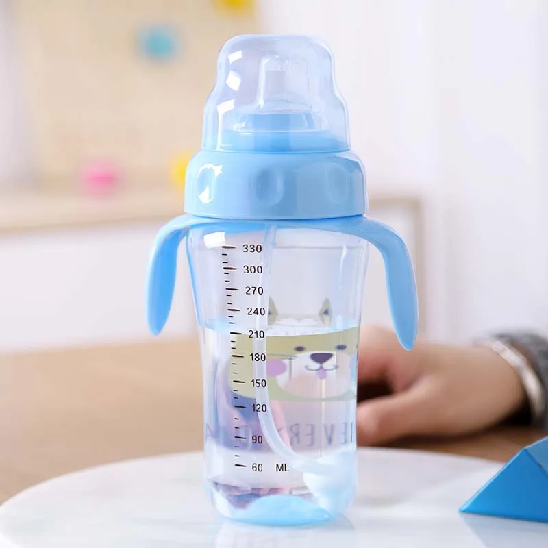 3 в 1 милая детская соломенная бутылка для воды силиконовая для кормления младенцев Стандартный тяжелый шар откидная Крышка герметичная тренировочная бутылка из тритана