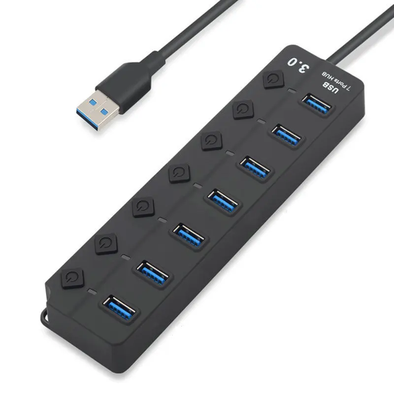 USB Hub 3,0 высокоскоростной 4/7 порт USB 3,0 концентратор разветвитель вкл/выкл переключатель с адаптером питания ЕС для ноутбука MacBook PC - Цвет: 7 Port