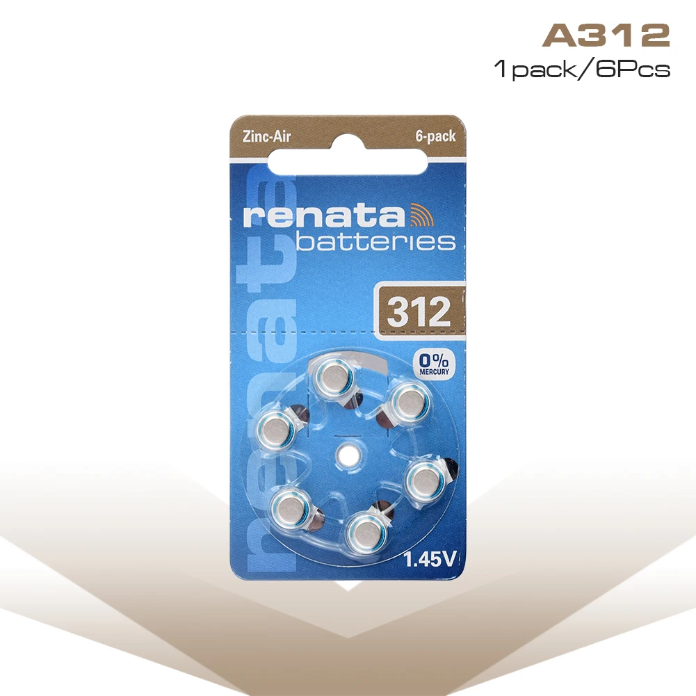 

6PCS Hearing Aid Batteries A312 312A ZA312 312 PR41 S312 Button Cell Battery for Hearing Aid Battery 1.45V Zinc Air 312 A312