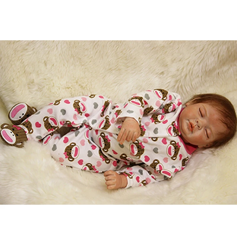Handmade Sleeping Baby Dolls 22 Inch Silicone Magnetic Mouth Realistic Reborn Babies Girl With Mohair Kids
