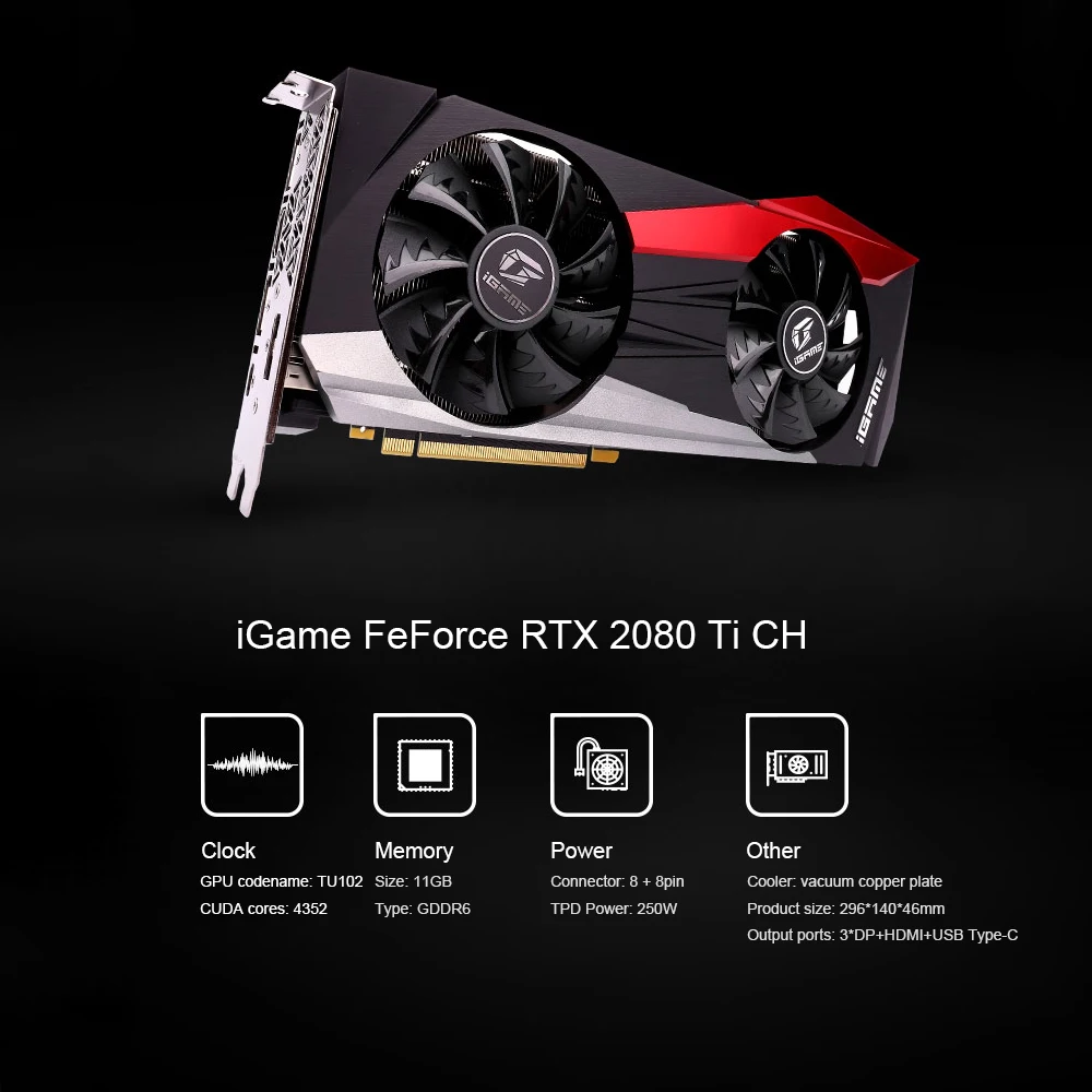 Красочная видеокарта Nvidia GeForce RTX 2080 Ti CH GPU GDDR6 11G RTX 2080ti игровая видеокарта для 352 бит настольного ПК