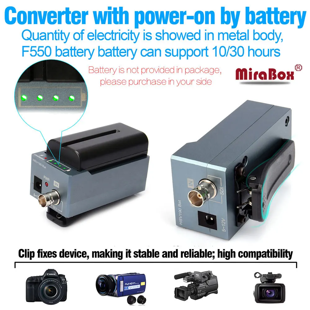 MiraBox HSV190Bat SDI HDMI аккумулятор в адаптер SD/HD SDI/3G мультимедиа 1080p HD видео конвертер