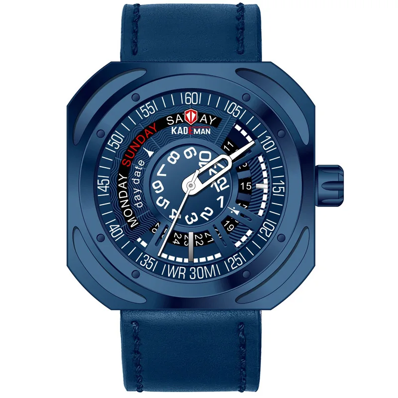 KADEMAN модные мужские часы Топ бренд класса люкс кварцевые часы мужские повседневные кожаный ремешок водонепроницаемые спортивные часы Relogio Masculino - Цвет: Blue Blue