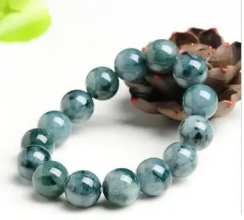 

Free Shipping 14mm 100% Natural A Grade Green Jade Jadeite Round Gemstone Beads Bracelet 7.5''