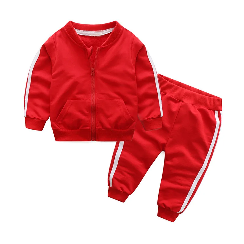 Весенняя одежда для новорожденных девочек хлопковая однотонная куртка на молнии+ штаны спортивный костюм из 2 предметов комплект одежды для маленьких мальчиков