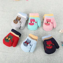 Детские однотонные акриловых волокон малыша Перчатки зимние детские перчатки для девочек мальчиков трикотажные хлопок Дети Полный finger варежки теплые вязаные рукавицы