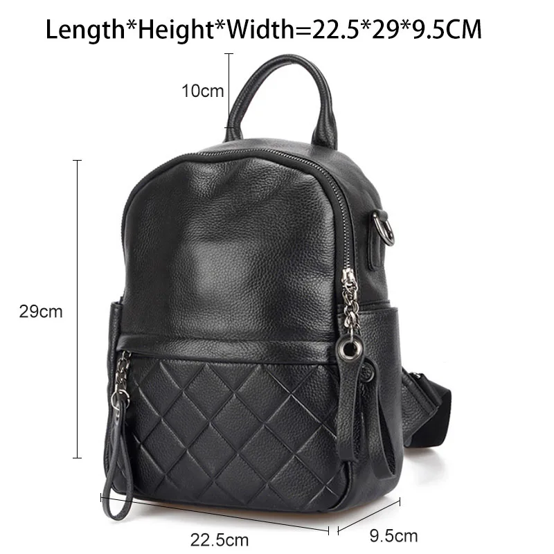  Zency 100% Genuine Leather Vintage Women Backpack Elegant Black Daily Holiday Knapsack Casual Trave - 32967813199