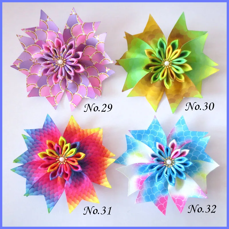 

100 BLESSING Girl Popular 4.5" Fairy Hair Bow Clip Lotus Flower Rainbow Baby