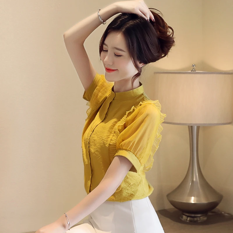 Dingaozlz blusas mulher elegantes جديد أزياء الشيفون قميص الصيف خليط النساء قمم الكشكشة الأبيض بلوزة Dingaozlz blusas mulher elegantes جديد أزياء الشيفون قميص الصيف خليط النساء قمم الكشكشة الأبيض بلوزة