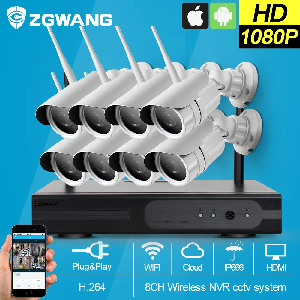 ZGWANG 8CH 1080 P HDMI NVR Наборы Открытый Всепогодный 2MP P2P Беспроводной сети IP Security Камера