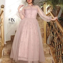 dusty pink prom dresses suit long sleeve women evening dresses lace formal dresses