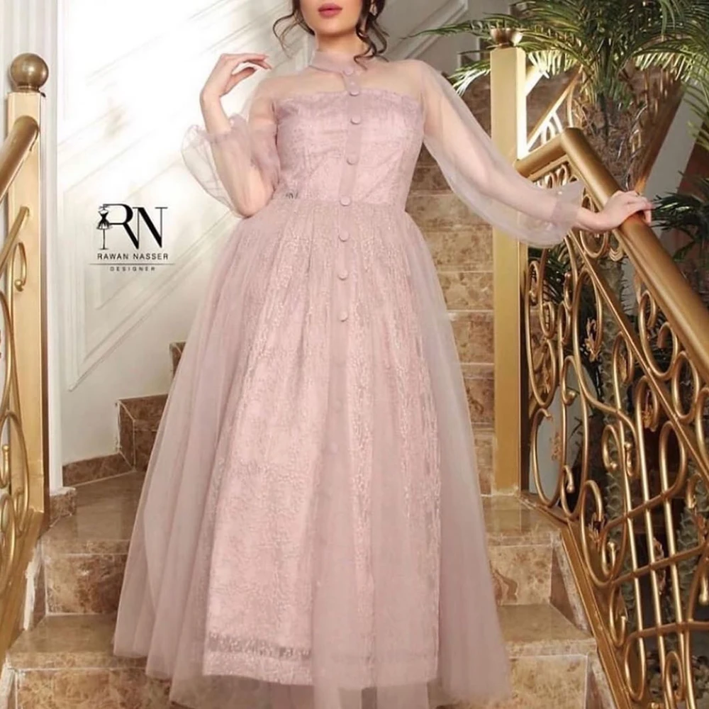 

dusty pink prom dresses 2020 suit long sleeve women evening dresses lace formal dresses
