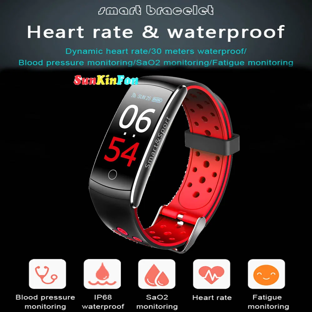U06 Full View HD Color Screen Smart Wristband Bracelet Dynamic Heart Rate Blood Pressure Oxygen Smart Band for iPhone X 8 Plus