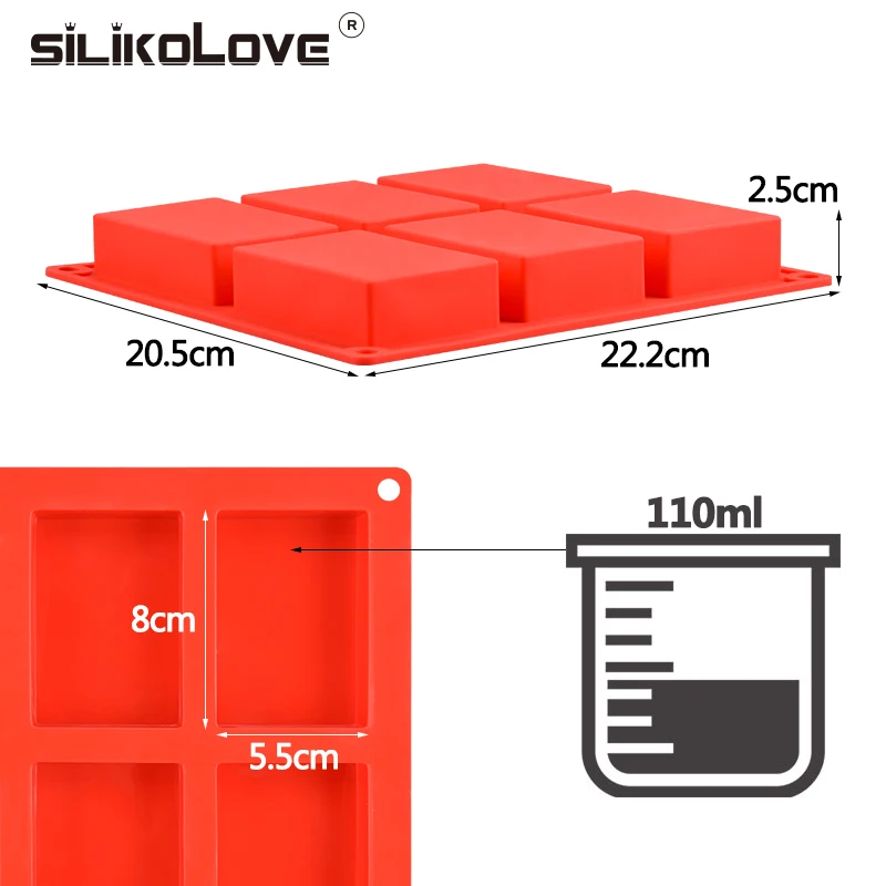 SILIKOLOVE, силиконовая форма для мыла, сделай сам, 6 полости, форма для изготовления мыла, украшение торта, ручная работа, кухонные аксессуары, формы прямоугольной формы