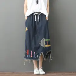 Новинка 2018 г. эластичный пояс джинсовая одежда для женщин вышивка отверстия Джинсовые свободные художественный этнический стиль Mori Girl