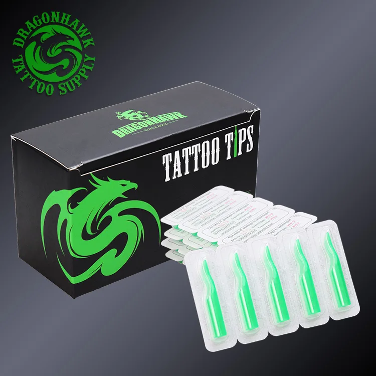 

50 Pcs Mix Sizes Disposable Tattoo Tips Sterile Assorted Green Plastic Nozzles Tube Tattoo Supply Set