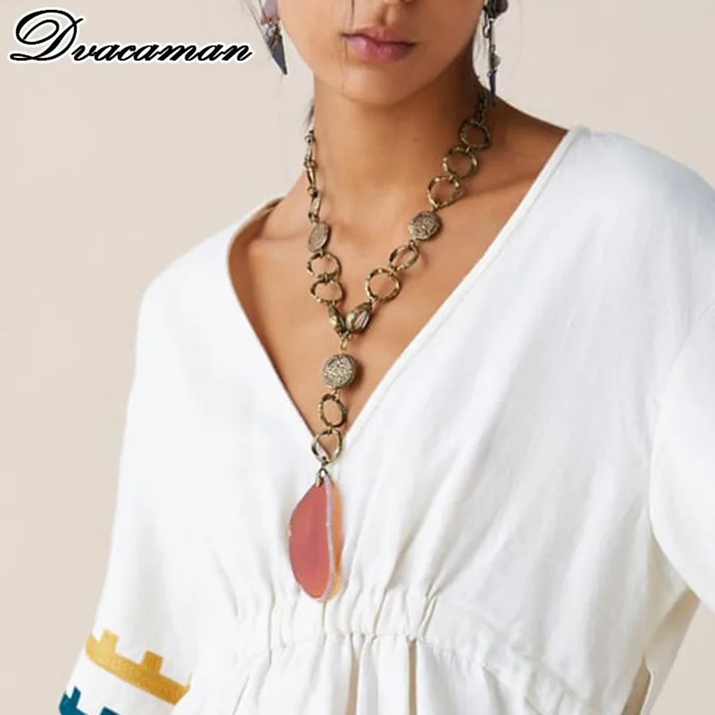 

Dvacaman ZA Big Rhinestone Pendant Necklace Women 2019 Vintage Metal Link Chain Statement Necklace Handmade Party Jewelry Female