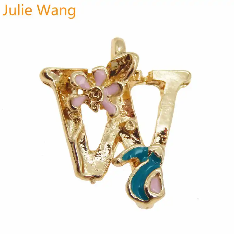 Julie Wang, 6 шт., золотой тон, A-Z, 26 букв, эмаль, красочные афабецы, подвески, ожерелье, подвеска, серьги, сделай сам, аксессуары для изготовления ювелирных изделий - Окраска металла: W
