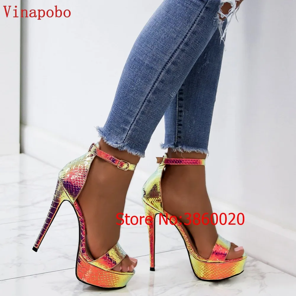 Vinapob 2019 летние сандалии на платформе женская обувь толстый каблук Сандалии Snake на высоком каблуке модные сандалии Большие размеры 35–43
