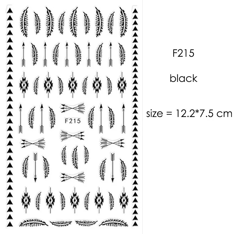 F212-F218 наклейки для ногтей серии s F 12*7,5 см белый черный золотой серебряный узор самоклеющиеся наклейки для украшения ногтей - Цвет: F215 Black