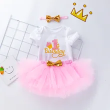 Комплект одежды из 3 предметов для маленьких девочек, комплект с комбинезоном, спортивный костюм, юбка-пачка с головной повязкой Костюмы комплект в стиле принцессы для маленьких девочек; шаровары для малышей; костюмы для вечеринки в честь Дня Рождения