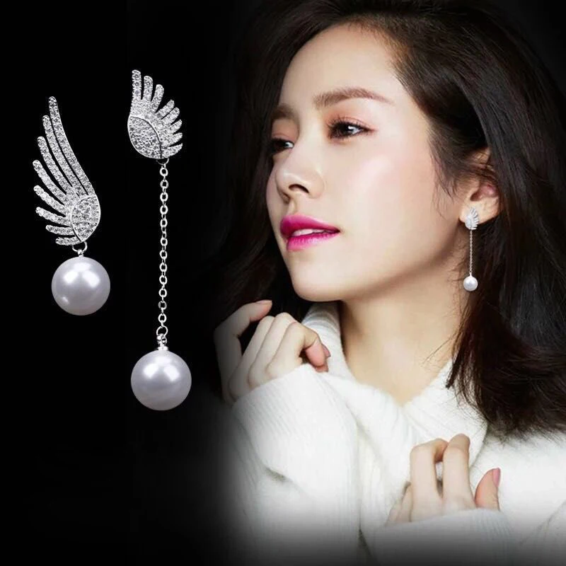 LXOEN Модные Крылья имитация жемчуга Серьги гвоздики для женщин Серебрянного цвета инкрустированная AAA CZ свадебные серьги ювелирные изделия подарок AE159