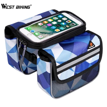 

WEST BIKING Bicycle TOP Tube Bag With Rain Cover Waterproof Bike Front Frame Storage Bag With Phone Holder Cycling Beam Bags