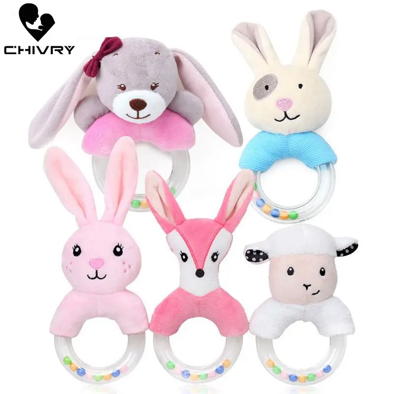 

Chivry Cute Baby Rattles Toys Rabbit Plush Baby Cartoon Bed Toys Newborn Baby Handbells Hand Bells Plush Dolls Infant Toys Gift